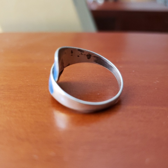 blue and silver leaf design ring - Picture 2 of 5